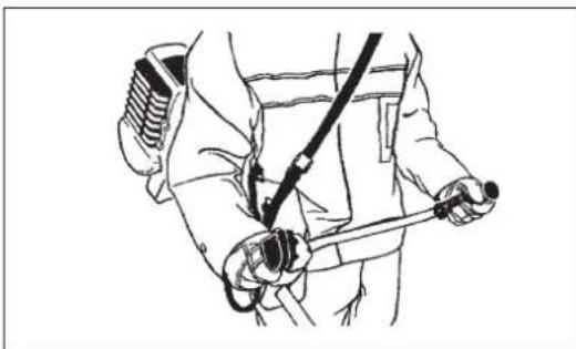 Line drawing of a person wearing a helmet and holding a sprocket (no text or symbols)