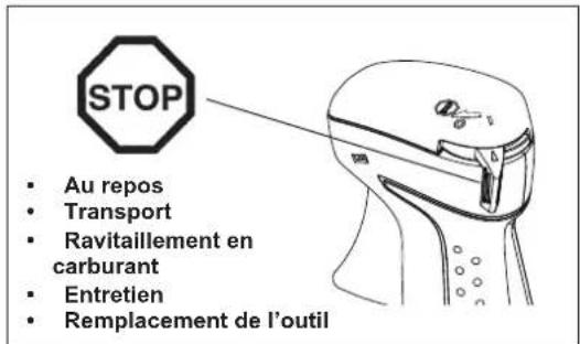 Illustration of a person using a manual power tool to lift a blade, with an arrow indicating motion (no text or symbols)