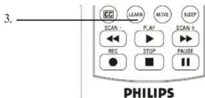 3. CC LEARN MOVE SLEEP SCAN - PLAY SCAN + ←◀ → REC STOP PAUSE ● ■ II PHILIPS