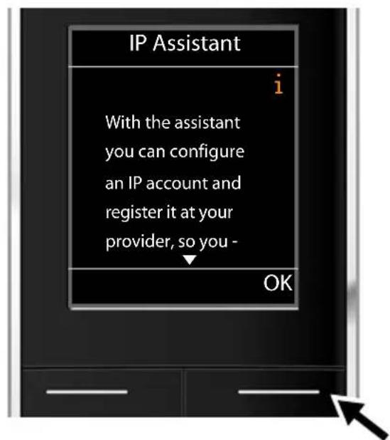 IP Assistant With the assistant you can configure an IP account and register it at your provider, so you - OK