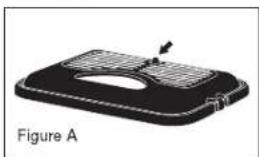 Diagram of a device with a mesh cover and a labeled arrow, no readable text or symbols present.