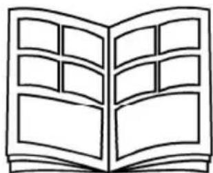 Simple line drawing of an open book with blank pages (no text or symbols)