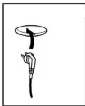 Simple line drawing of a plug and cable with a curved arrow above it (no text or symbols)