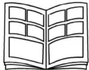Simple line drawing of an open book with grid pages (no text or symbols)