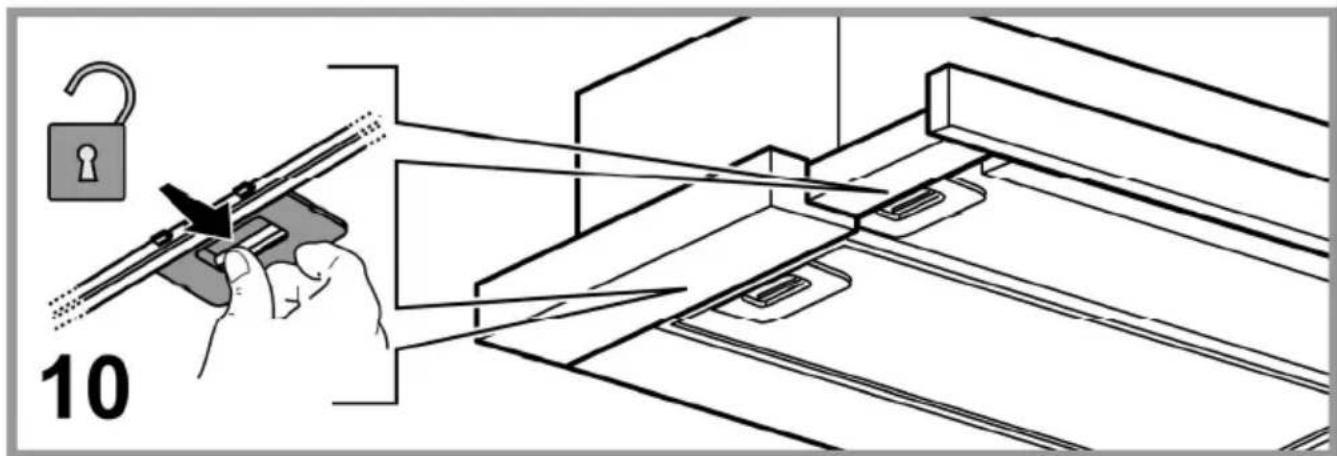 Line drawing of a hand using a tool to adjust or install a mechanical component, with no visible text or symbols.
