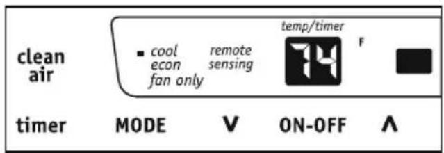 clean air ■ cool remote temp/timer F econ sensing fan only timer MODE V ON-OFF A