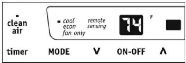 clean air cool remote F econ sensing fan only timer MODE V ON-OFF A