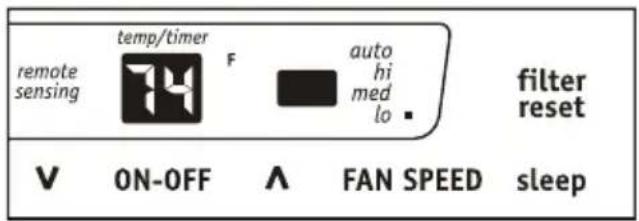 remote sensing temp/timer F auto hi med lo filter reset V ON-OFF ∧ FAN SPEED sleep