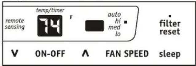 remote sensing temp/timer F auto hi med lo filter reset V ON-OFF ∧ FAN SPEED sleep
