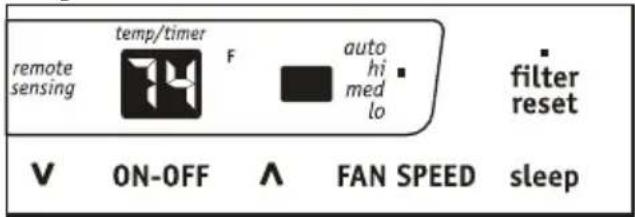 remote sensing temp/timer F auto hi med lo filter reset V ON-OFF ∧ FAN SPEED sleep