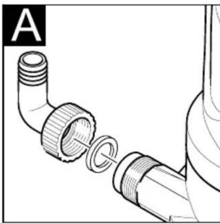 Technical illustration of a pipe fitting with threaded ends and a separate connector (no text or symbols)