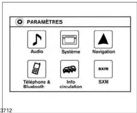 PARAMÈTRES Audio Système Navigation Téléphone & Bluetooth Info circulation sxm SXM