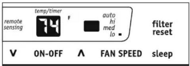 remote sensing temp/timer F auto hi med lo filter reset V ON-OFF ∧ FAN SPEED sleep