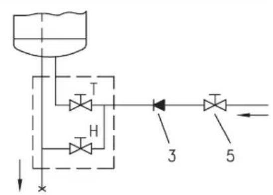 graph TD A["Top Tank"] --> B["T Valve"] A --> C["H Valve"] B --> D["Port 3"] C --> E["Port 5"] D --> F["Return Line"] E --> F style A fill:#f9f,stroke:#333 style B fill:#ccf,stroke:#333 style C fill:#ccf,stroke:#333 style D fill:#dfd,stroke:#333 style E fill:#dfd,stroke:#333