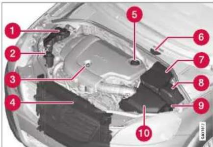 Labeled diagram of a car interior with numbered parts for identification