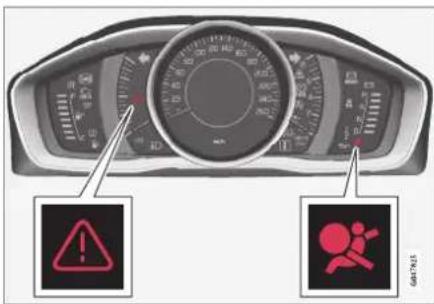 CNC car dashboard display showing speedometer, warning symbols, and safety icons