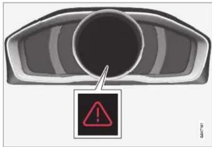 Diagram showing a car head with a warning symbol and an exclamation mark, likely indicating hazard or alert.