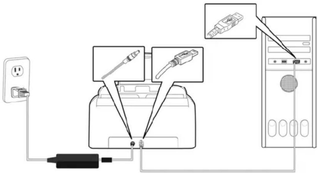 Diagram showing connections between a power outlet, switch, charger, and server with labeled components