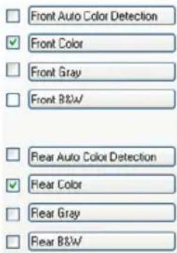 Front Auto Color Detection ✓ Front Color □ Front Gray □ Front B&W □ Rear Auto Color Detection ✓ Rear Color □ Rear Gray □ Rear B&W
