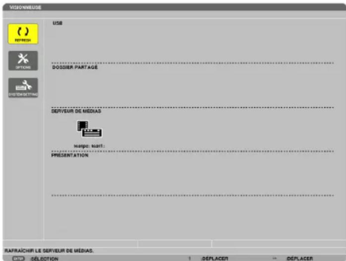 VISIONNEUSE USB DOSSIER PARTAGE DERVEUR DE MEDIAS No Type: No Part: PRESENTATION RAPRAÎCHIR LE SERVEUR DE MÉDIAS. DATE: SÉLECTION 1 :DEPLACER DEPLACER