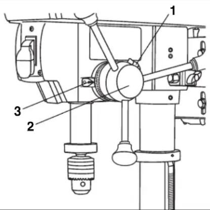 Technical diagram of a mechanical device with numbered components labeled 1, 2, and 3.