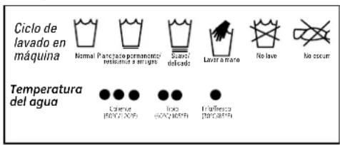 Ciclo de lavado en máquina Normal Parchado permanente/meladora a ##ruga Swanxi delicado Laver a mano No lave No ocurr Temperatura del agua Colerius (BONZUCHA) Inca (BONZUCHA) Eriafresca (BONZUCHA)