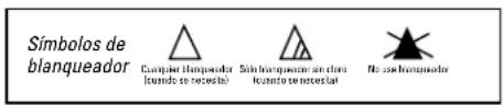 Símbolos de blanqueador Canipar (blanqueador raundó se reseved) Sin hanqueador sin cínu raundó se reseved No use hanqueador
