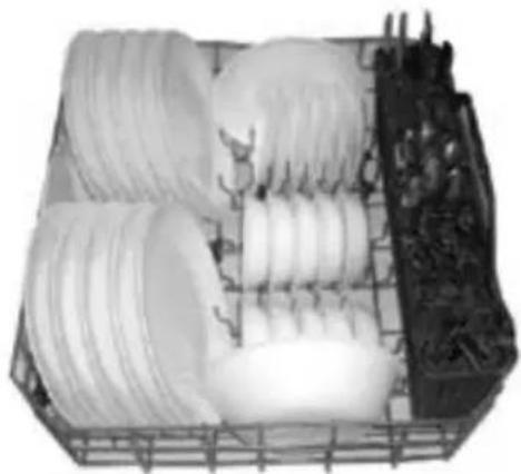 Black-and-white photo of a multi-tiered container with white cylindrical objects, possibly food or industrial products (no visible text or symbols).
