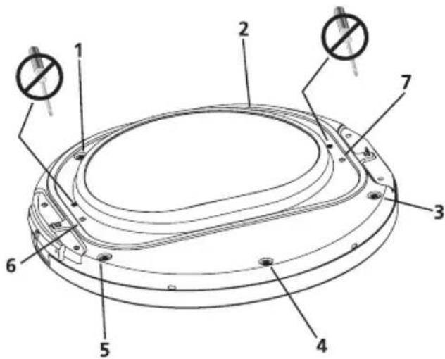 Technical diagram of a circular mechanical component with numbered parts and measurement indicators