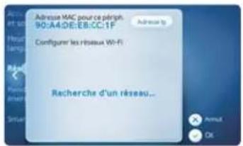 Adresse MAC pour ce périph 90:A4:DE:8E:CC:1F Configureir les réseaux Wi-Fi Recherche d'un réseau...