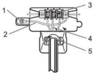 Technical diagram of a mechanical or electrical component with numbered parts labeled 1 to 5