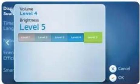 Volume Level 4 Brightness Level 5 Level 1 Level 2 Level 3 Level 4 Level 5 Cancel OK