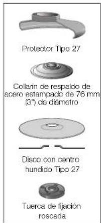 Protector Tipo 27 Collarin de respaldo de acero estampado de 76 mm (3") de diámetro Disco con centro hundido Tipo 27 Tuerca de lijación rosceda