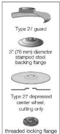 Type 27 guard 3" (76 mm) diameter stamped steel backing flange Type 27 depressed center wheel, cutting only threaded locking flange