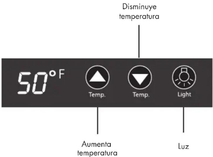 Disminuye temperatura 50°F Temp. Temp. Light Aumenta temperatura Luz