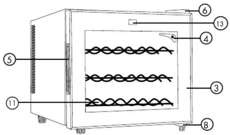 Technical diagram of a incubator with numbered components for identification