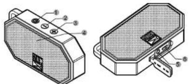Technical diagram of a device with numbered components, showing front and side views with labeled parts.