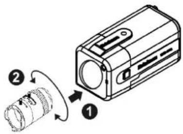 Diagram showing a device with two labeled parts (① and ②) connected by directional arrows indicating rotation or assembly.