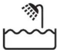 Diagram illustrating battery charging and power connection with labeled icons and a lightning bolt symbol
