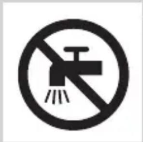 Prohibition sign with pictogram of a faucet and water droplet symbol