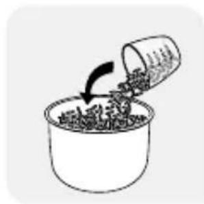 Illustration of a container pouring granular material into a container with a downward arrow indicating flow (no text or symbols)