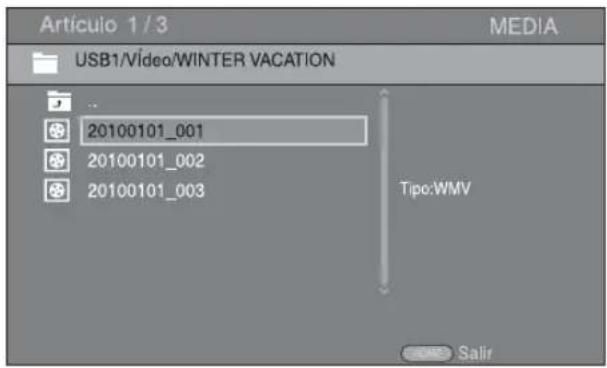 Artículo 1 / 3 MEDIA USB1/Vídeo/WINTER VACATION .. 20100101_001 20100101_002 20100101_003 Tipo:WMV Salir