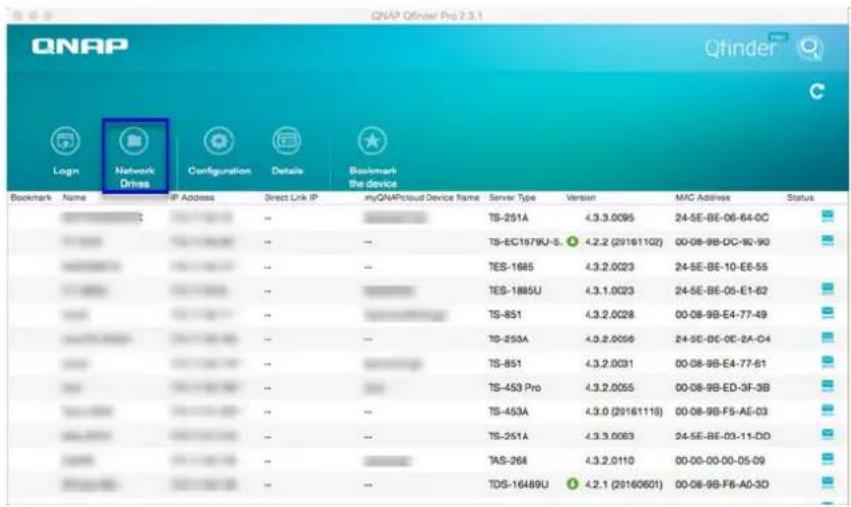 QNAP Qfinder Pro 2.3.1 Login Network Drives Configuration Details Bookmark the device Bookmark Name IP Address Direct Link IP myQNAPcloud Device name Server Type Version MAC Address Status TS-251A 4.3.3.0095 24-5E-BE-06-64-0C TS-EC1979U-S. 4.2.2 (20161102) 00-08-9B-DC-92-9D TES-1685 4.3.2.0023 24-5E…