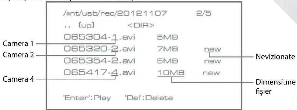 /mnt/usb/rec/20121107 2/5 .. (up) 065304-1.avi 5MB 065320-2.avi 7MB new 065354-2.avi 5MB new 065417-4.avi 10MB new Camera 1 Camera 2 Camera 4 'Enter':Play 'Del':Delete Nevizionate Dimensiune fişier