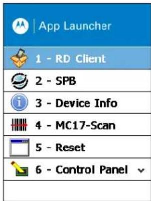 App Launcher 1 - RD Client 2 - SPB 3 - Device Info 4 - MC17-Scan 5 - Reset 6 - Control Panel