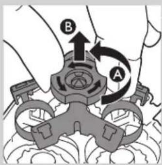 Diagram showing mechanical components labeled A and B with directional arrows indicating motion or movement