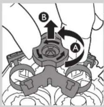 Diagram showing mechanical assembly with labeled parts A and B, likely illustrating a gear or mechanism mechanism.