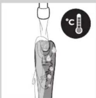 Diagram illustrating a medical or laboratory procedure with labeled components and a thermometer symbol indicating temperature.