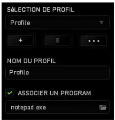 SÉLECTION DE PROFIL Profile + II ... NOM DU PROFIL Profile ✓ ASSOCIER UN PROGRAM notepad.exe