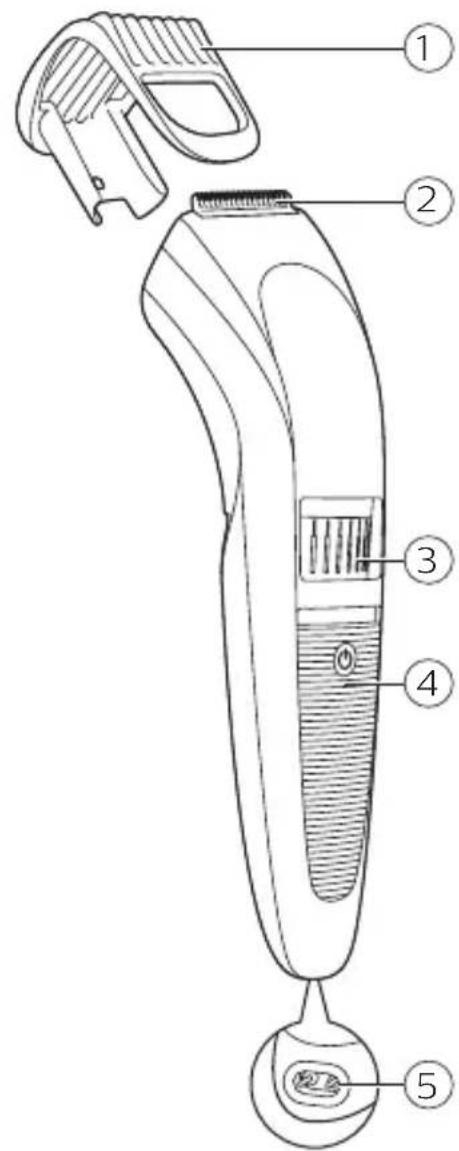 Technical diagram of a hairbrush with numbered parts labeled 1 to 5
